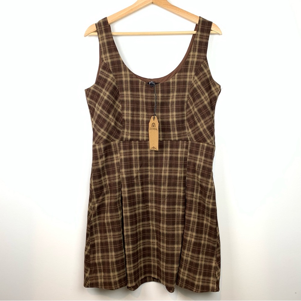 NWT Disturbia Dress Mirela Check Pinafore Mini Sz 8  Sleeveless Grunge Punk NEW
